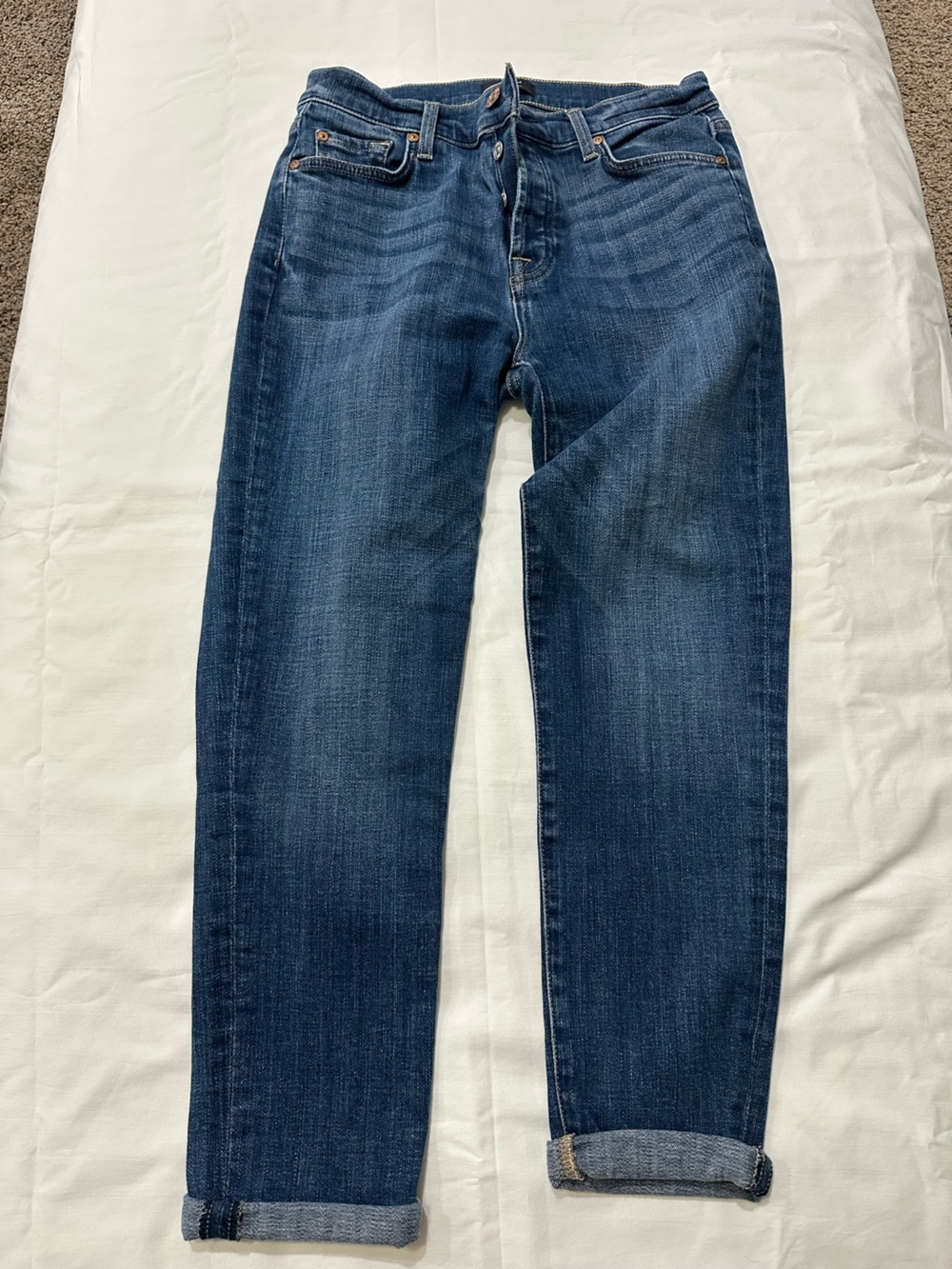 7 For All Mankind Medium Blue Cropped Ankle Jeans